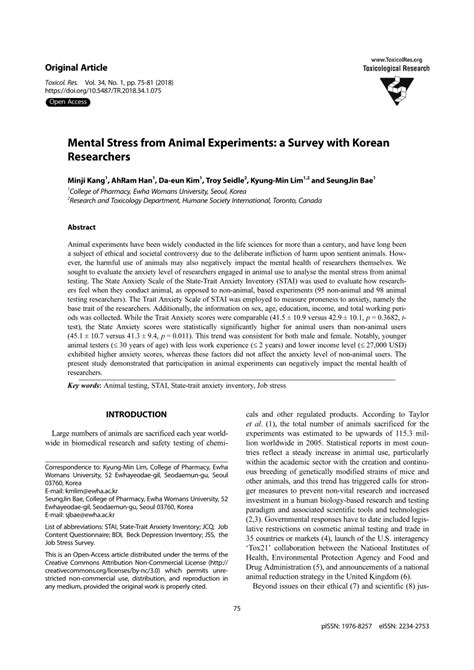 Mental Stress from Animal Experiments: a Survey with Korean 